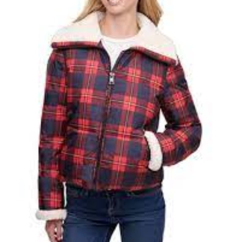 Levi's Plaid Puffer Coat with Sherpa collar, Med
